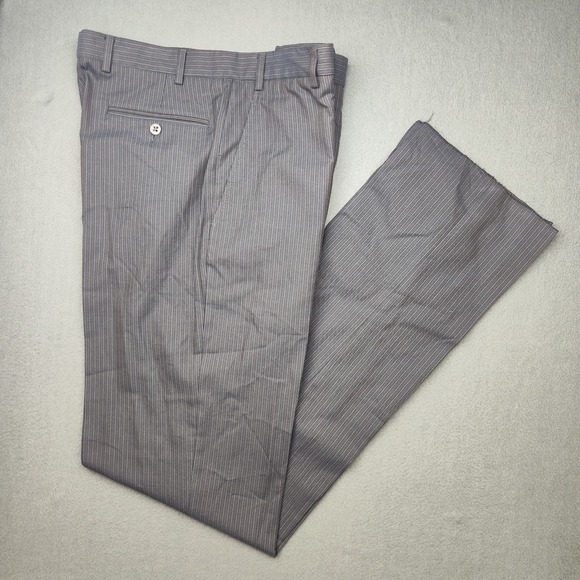 Zanella Pants Mens 33 Blue Stripe Benny Flat Cotton Dress Chino Unfinished Work - Picture 1 of 12
